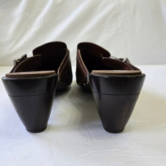 Nine West Brown Leather Clogs Size 6M Studded Buckle Vtg Y2K Boho Western Mules - Picture 6 of 10